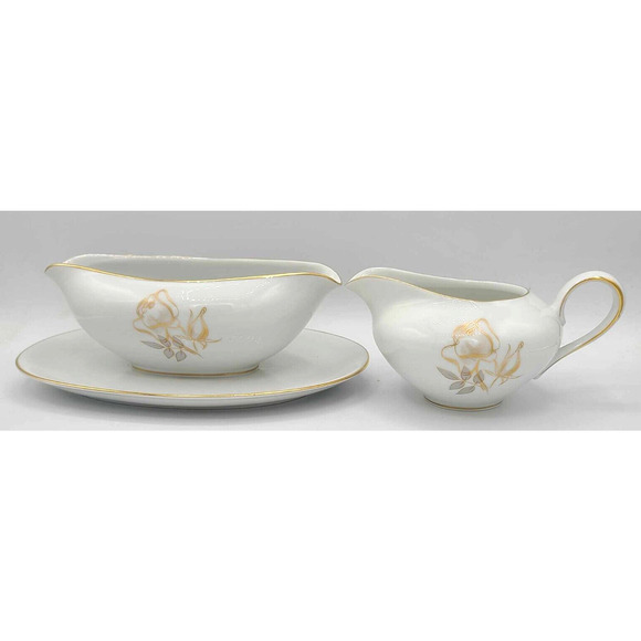 Vtg KPM Krister China Germany Sauce Gravy Boat and Creamer. Gold Rose Design - Picture 1 of 16